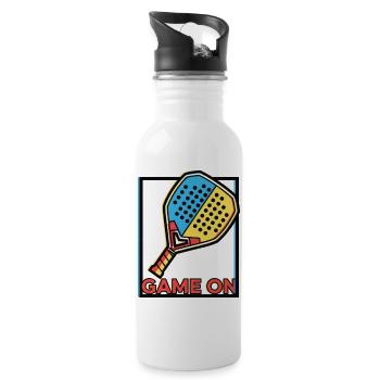 Neobrutalistisches Padel-Racket-Art-Spiel läuft - Trinkflasche mit integriertem Trinkhalm - Weiß - Rechts