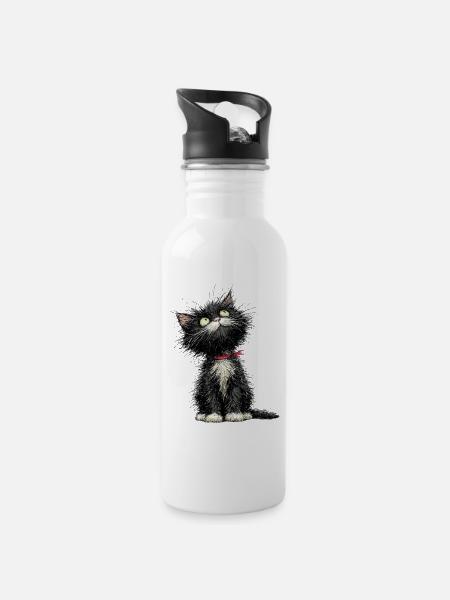 Chat ta journée - Gourde avec paille intégrée - blanc