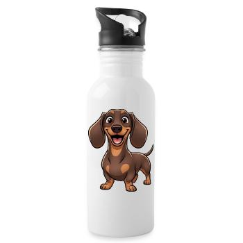 Süßer Dackel Cartoon Hund Lachen Freude - Trinkflasche mit integriertem Trinkhalm - Weiß - Rechts