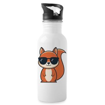 Schicke Eichhörnchen-Schwarze Brille - Trinkflasche mit integriertem Trinkhalm - Weiß - Rechts