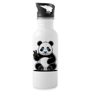 Panda Peace Sign Cartoon - Water bottle with straw - white - Right