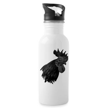 Ayam Cemani - Hühner Fans -  Hahn - Gockel  - Trinkflasche mit integriertem Trinkhalm - Weiß - Rechts