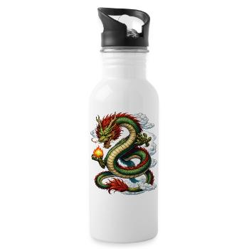 Drache Comic - Trinkflasche mit integriertem Trinkhalm - Weiß - Rechts