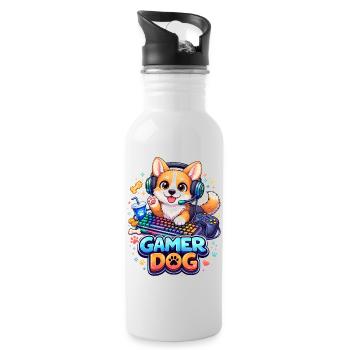 Gamer Dog – Kawaii Hund mit Headset & Tastatur - Trinkflasche mit integriertem Trinkhalm - Weiß - Rechts