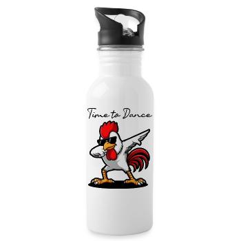 Städtischer Hahn mit dunkler Brille - Trinkflasche mit integriertem Trinkhalm - Weiß - Rechts