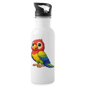 Bunter Papagei Farbenspiel - Trinkflasche mit integriertem Trinkhalm - Weiß - Rechts