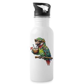 Tropical parrot with coconut inside - Water bottle with straw - white - Right