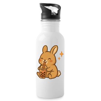 Hase Mit Bubble Tea Kawaii Hase - Trinkflasche mit integriertem Trinkhalm - Weiß - Rechts