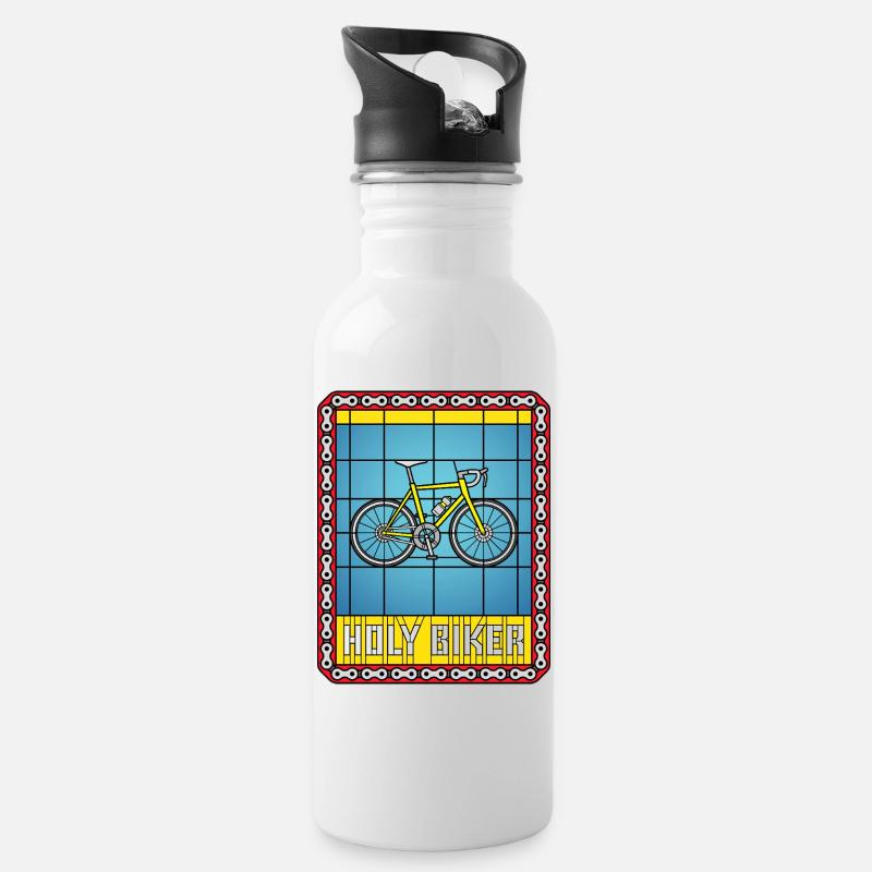 Fahrrad-Buntglasfenster - Trinkflasche mit integriertem Trinkhalm - Weiß