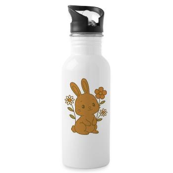 Hase Häschen Frühling Blumen Sommer Ostern Garten - Trinkflasche mit integriertem Trinkhalm - Weiß - Rechts