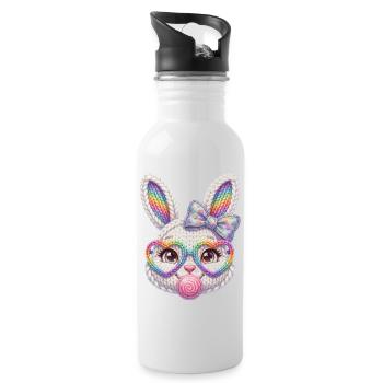 Easter Bunny Bubble Heart Glasses Rainbow - Water bottle with straw - white - Right