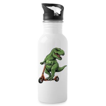 Dinosaur Scooter T-Rex on Scooter Gifts - Water bottle with straw - white - Right