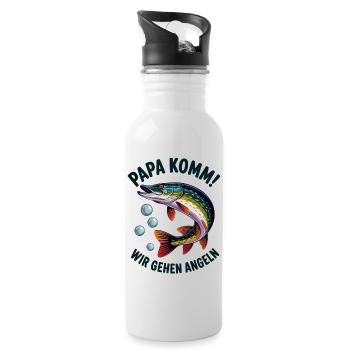 Anglerpapa: Wir gehen angeln - Trinkflasche mit integriertem Trinkhalm - Weiß - Rechts