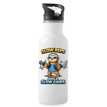 Slow Reps Sloth: Build Slow Gains - Water bottle with straw - white - Right