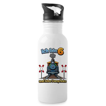 Ich bin 6 und liebe Dampflok - Trinkflasche mit integriertem Trinkhalm - Weiß - Rechts