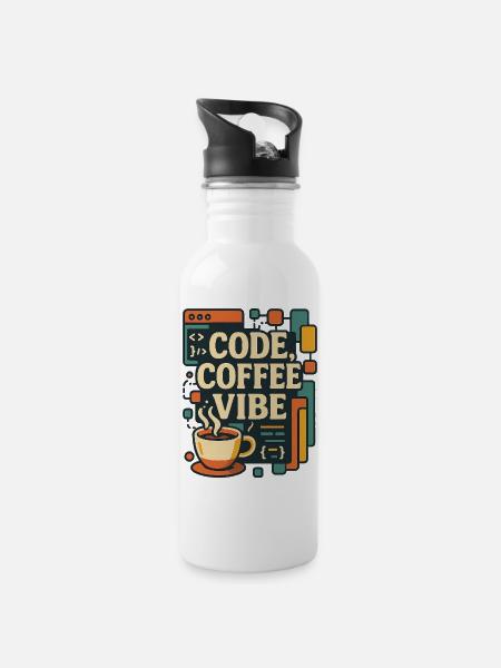 Code Coffee Vibe – Lustiges Programmer T-Shirt - Trinkflasche mit integriertem Trinkhalm - Weiß
