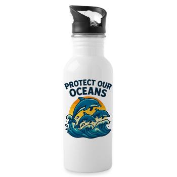 Protect Our Oceans – Delfin Schutz Shirt Meereslie - Trinkflasche mit integriertem Trinkhalm - Weiß - Rechts