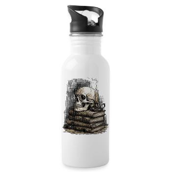 Dark Academia Skull & Books Vintage Gothic  - Water bottle with straw - white - Right