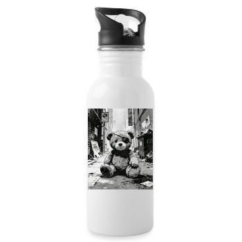Teddy bear with eye patch near road - Water bottle with straw - white - Right