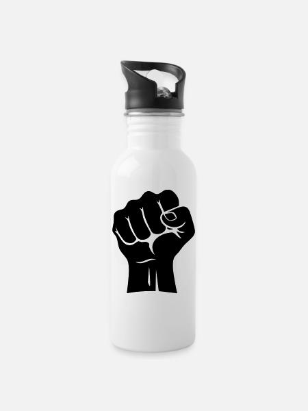Karate Fist – Erhöhte Kraft - Trinkflasche mit integriertem Trinkhalm - Weiß