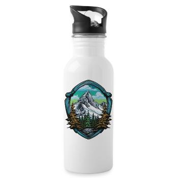 Bergpanorama Wappenmotiv Berge - Trinkflasche mit integriertem Trinkhalm - Weiß - Rechts