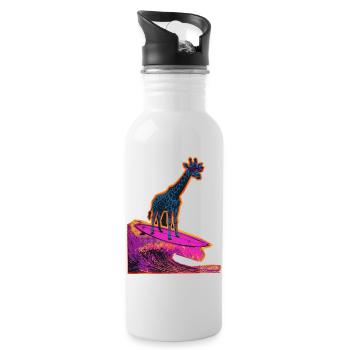 Surfer Giraffe - Water bottle with straw - white - Right