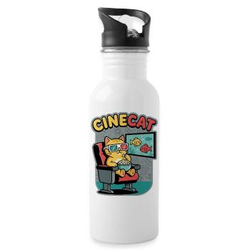 CineKat Kino-Katze Popcorn - Trinkflasche mit integriertem Trinkhalm - Weiß - Rechts
