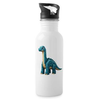 Pixel Brontosaurus - Trinkflasche mit integriertem Trinkhalm - Weiß - Rechts