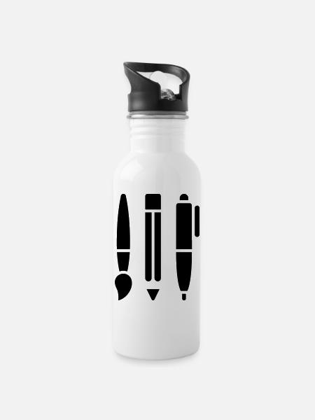 Pinsel, Bleistift und Stift - Kunst Symbol - Trinkflasche mit integriertem Trinkhalm - Weiß