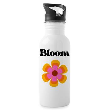 Retro Flower Circle Pink Orange Bloom - Water bottle with straw - white - Right