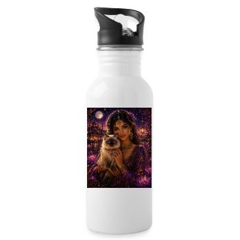 Magie du Chat du Rêve Mystique - Gourde avec paille intégrée - blanc - Droite