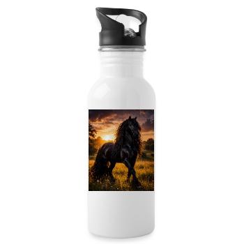 Evening Light Black Horse - Water bottle with straw - white - Right