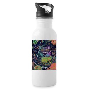 Katze Hippie Weltraum - Trinkflasche mit integriertem Trinkhalm - Weiß - Rechts