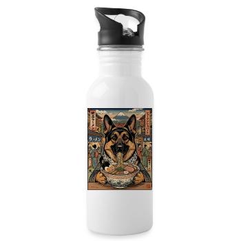 Fuji Dog, German Shepherd Ramen Festival - Water bottle with straw - white - Right