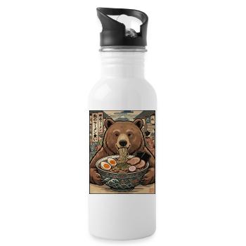 Bear Ramen Feast Ukiyo-e - Water bottle with straw - white - Right