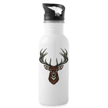 Stag Head Vintage-Gravur - Trinkflasche mit integriertem Trinkhalm - Weiß - Rechts