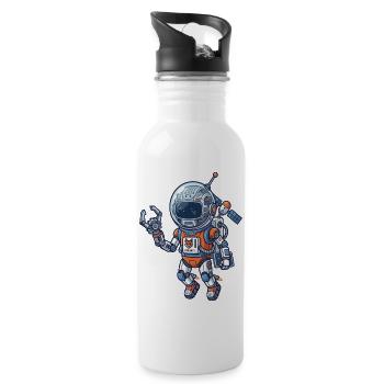 Astronaut Robot in Orange Blue Suit - Water bottle with straw - white - Right