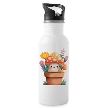 Petit ami champignon dans un pot de fleurs - Gourde avec paille intégrée - blanc - Droite