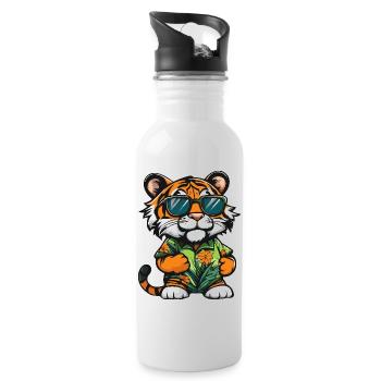 Tiger Comic Vacation - Water bottle with straw - white - Right
