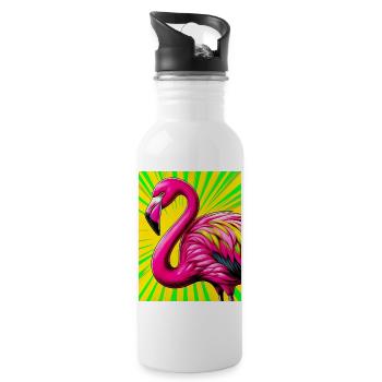 Flamingo - Trinkflasche mit integriertem Trinkhalm - Weiß - Rechts