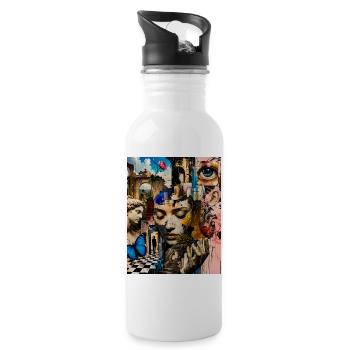 Surreales Collage-Porträt - Trinkflasche mit integriertem Trinkhalm - Weiß - Rechts