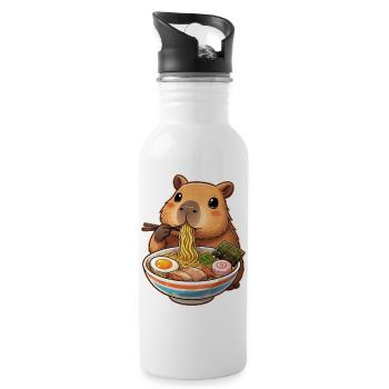 Capybara isst Ramen Nudeln - Trinkflasche mit integriertem Trinkhalm - Weiß - Rechts