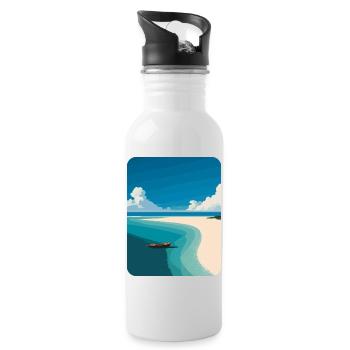 Strand Meer Palmen - Trinkflasche mit integriertem Trinkhalm - Weiß - Rechts