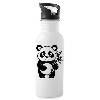 Panda mit Bambus - Trinkflasche mit integriertem Trinkhalm - Weiß - Rechts