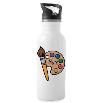 Maler Pinsel und Farb-Palette - Trinkflasche mit integriertem Trinkhalm - Weiß - Rechts