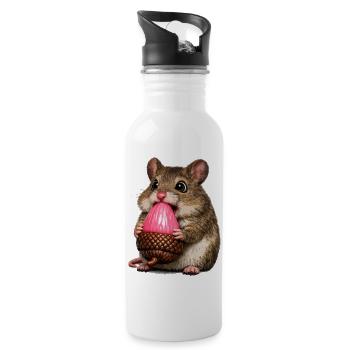 Souris des bois avec un gland rose - Gourde avec paille intégrée - blanc - Droite