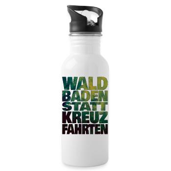 Waldbaden statt Kreuzfahrten - Trinkflasche mit integriertem Trinkhalm - Weiß - Rechts