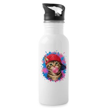 Cool cat with cap and chewing gum - Water bottle with straw - white - Right