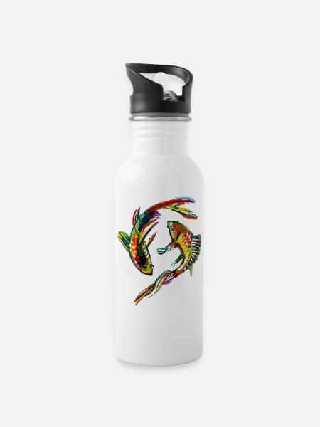 Colorful carp - Water bottle with straw - white