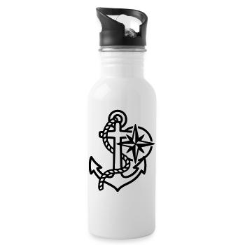 Anchor Wind Rose Maritime Logo - Water bottle with straw - white - Right